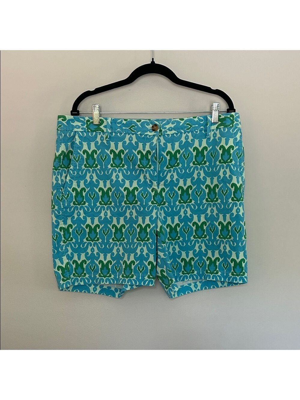 Talbots Women's Blue & Green Relaxed Chino  Patterned Shorts